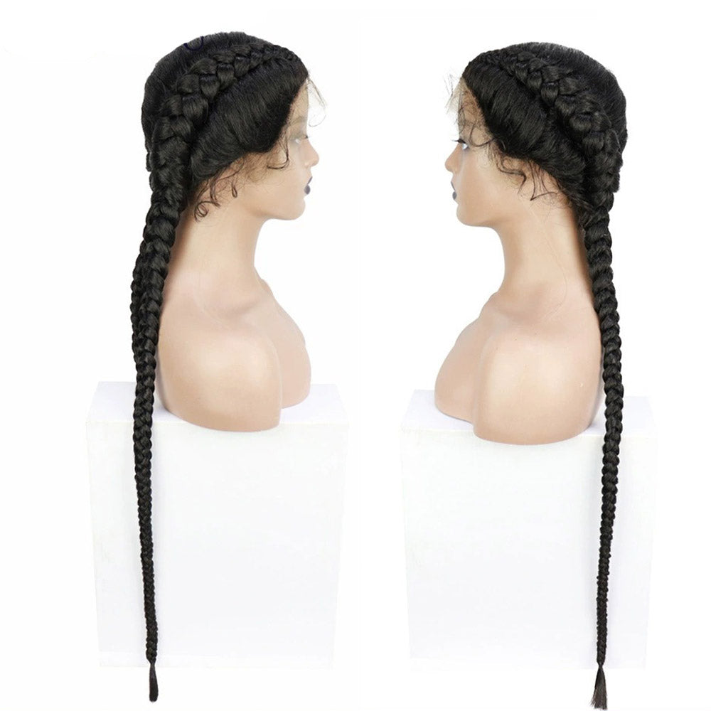 36 Inch Lace Front 2 Dutch Braids Cornrow Braided Wigs Black
