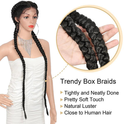 36" Lace Front 2 Dutch Braids Cornrow Braided Wig Black Detail