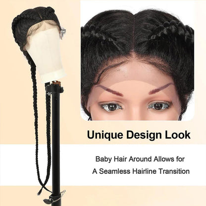 Lace Front 2 Dutch Braids Cornrow Braided Wig Black 36 Inch
