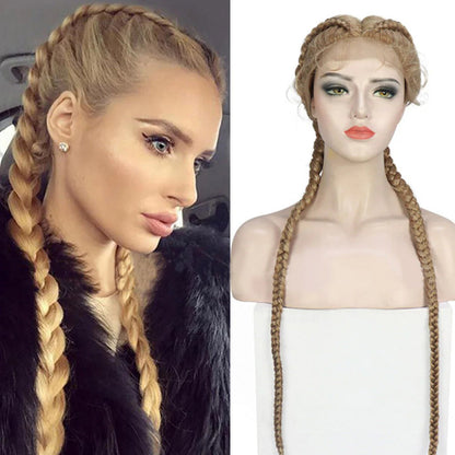 36 Inch Lace Front 2 Dutch Braids Cornrow Braided Wig 27/613