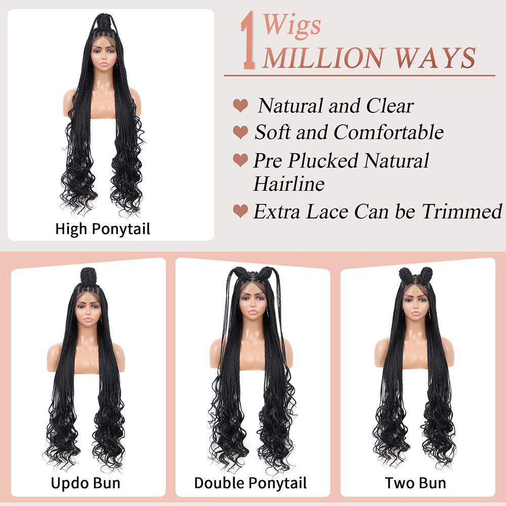  Full Double Lace Boho Braided Wig with Curly Ends Style