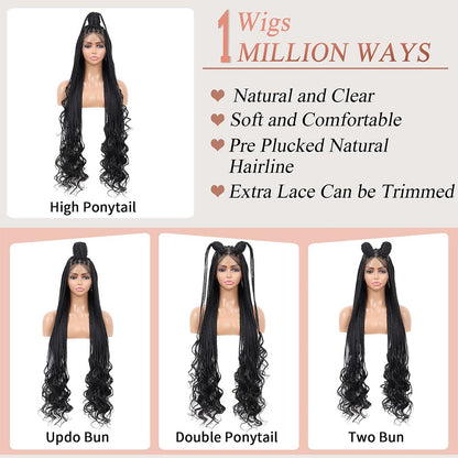  Full Double Lace Boho Braided Wig with Curly Ends Style