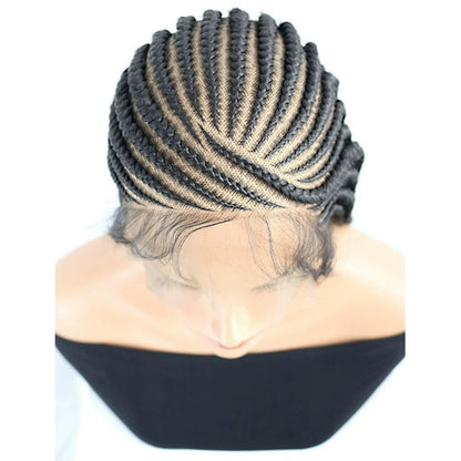 36" Black Full Lace Hand Braided Feed In Cornrow Wig