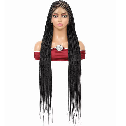 36" Black Full Lace Hand Braided Feed In Cornrow Wig