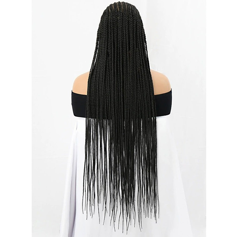 36" Black Full Lace Hand Braided Feed In Cornrow Wig