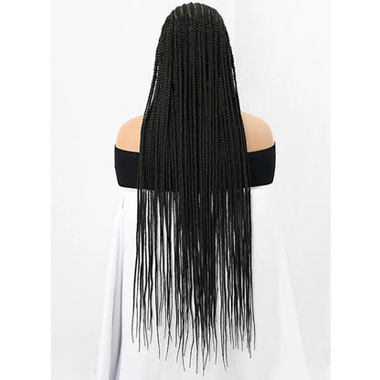 36" Black Full Lace Hand Braided Feed In Cornrow Wig