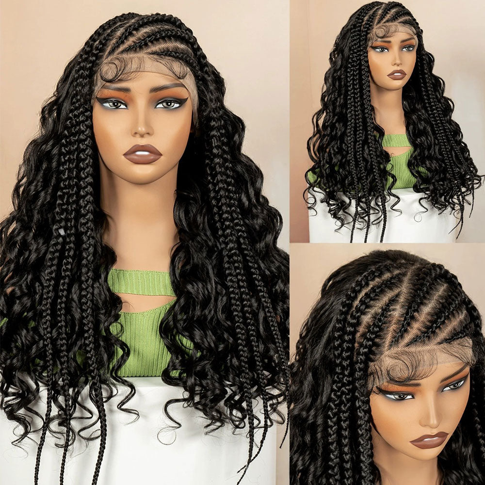 Black 13x6 Lace Front Cornrow Braided Curly Wig