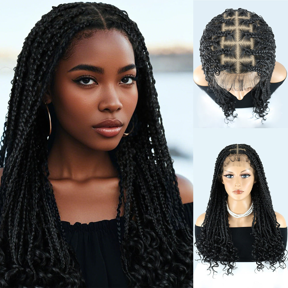 Black Full Lace Boho Knotless Box Braided Wig