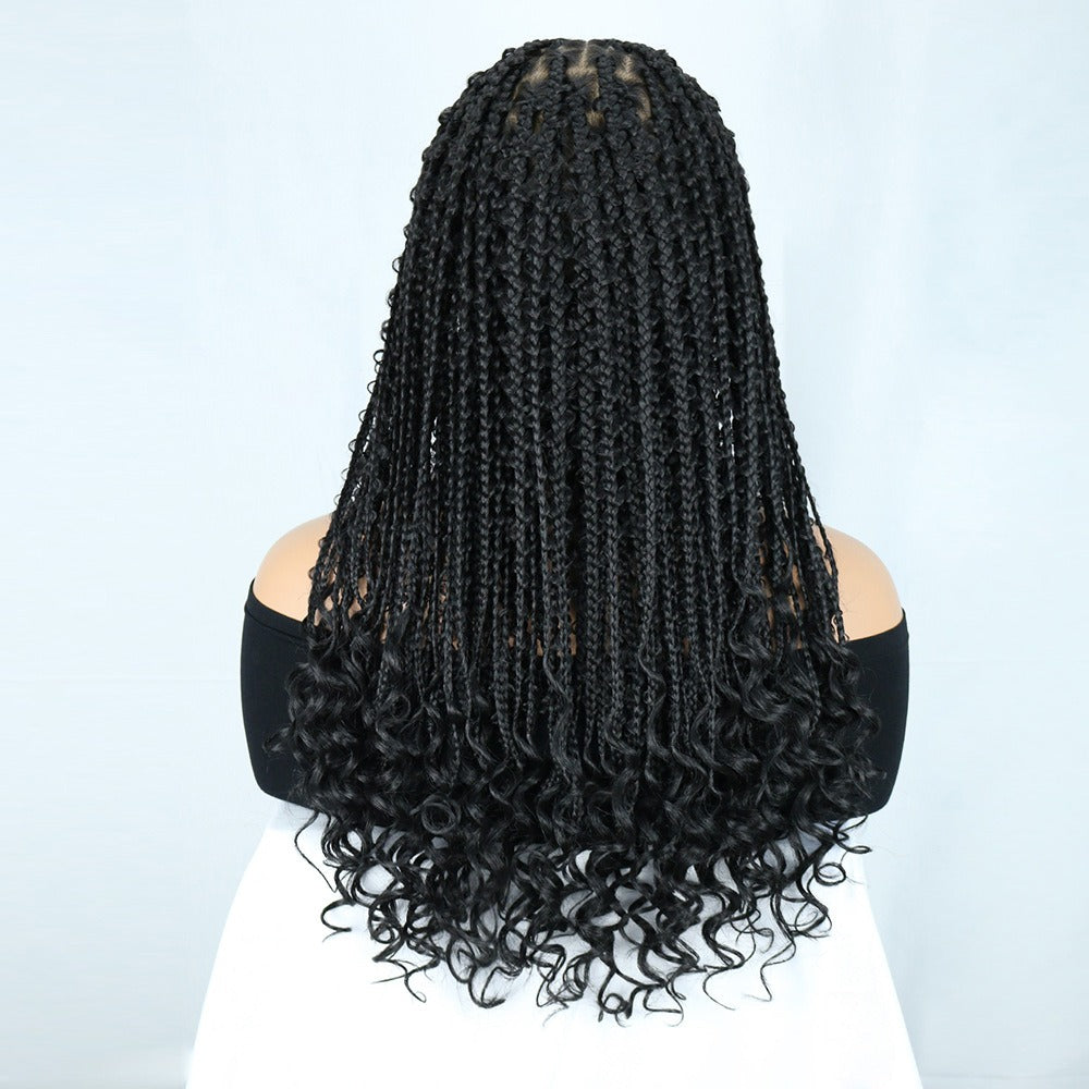Black Full Lace Boho Knotless Box Braided Wig with Curly Ends