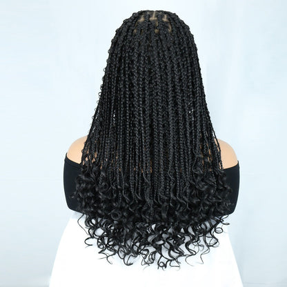Black Full Lace Boho Knotless Box Braided Wig with Curly Ends