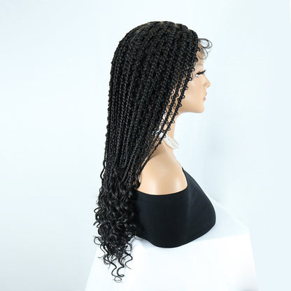 Black Full Lace Boho Knotless Box Braided Wig Curly Ends
