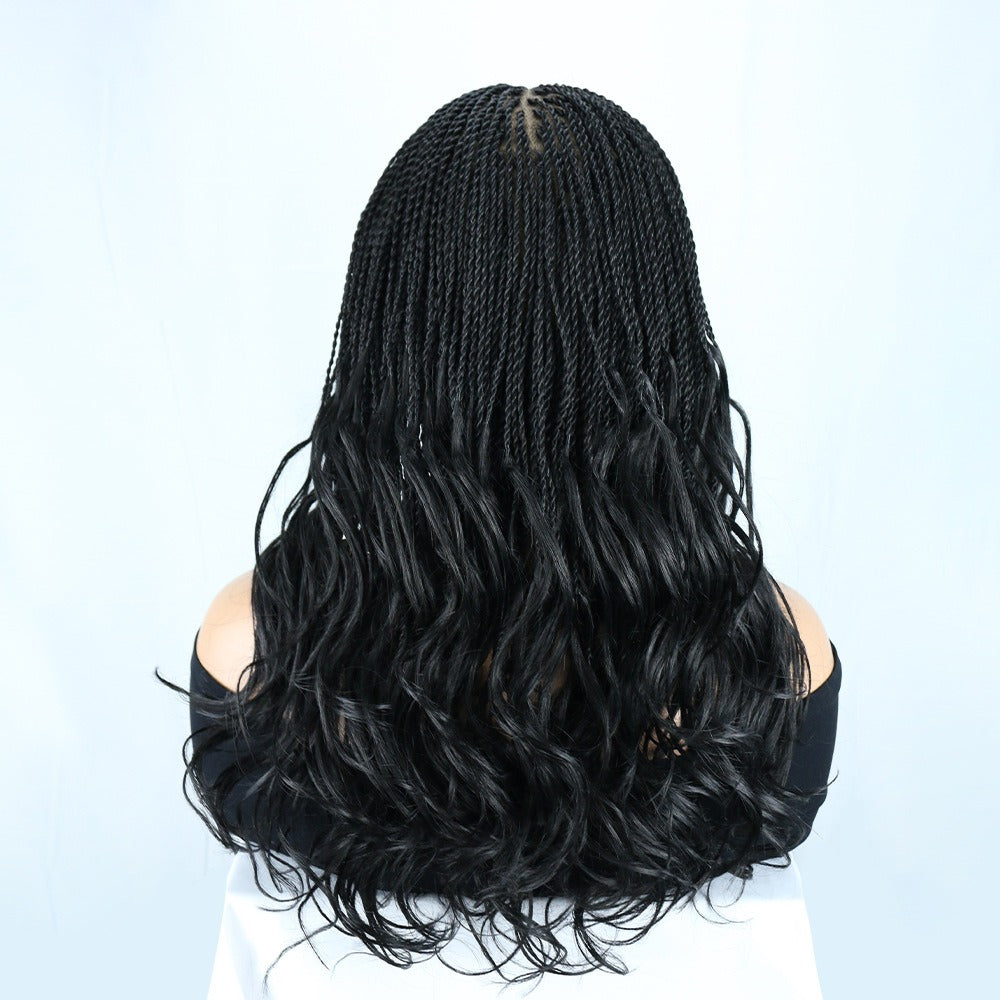 Full Lace Black Boho Senegalese Twist Wig with French Curl Ends