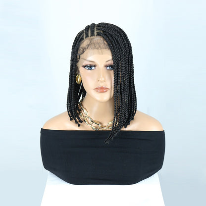 Black Full Lace Box Braided Bob Wig With Cornrow Top