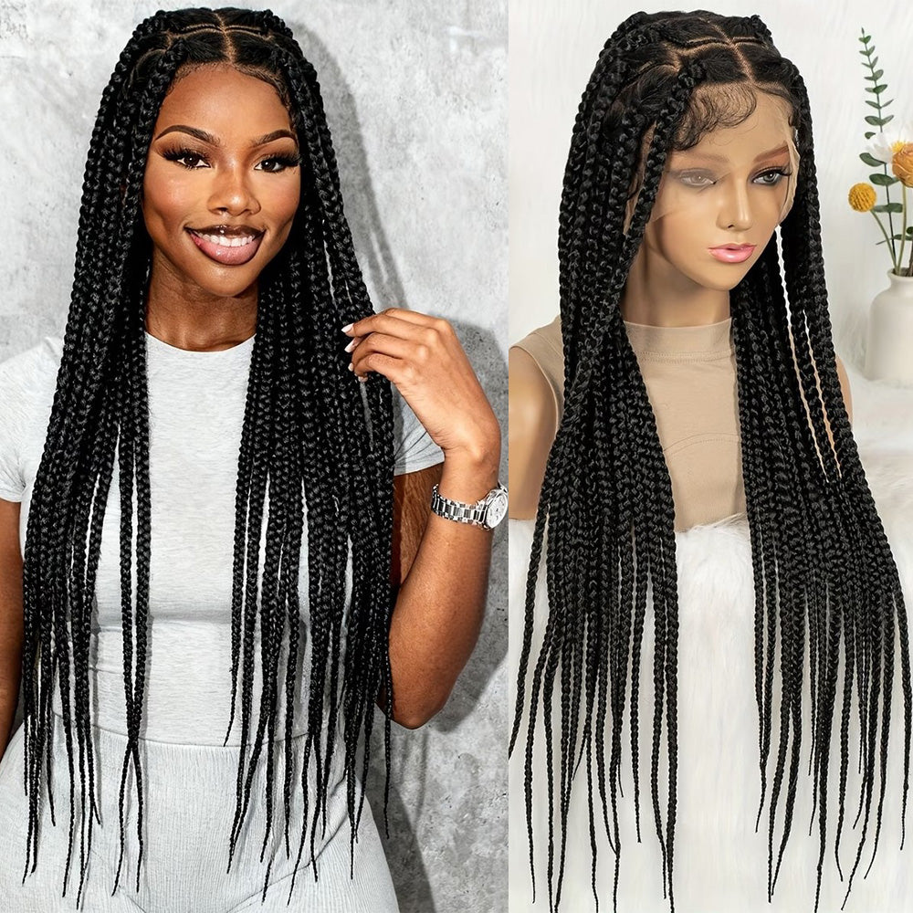 Black Full Lace Hand Braided Box Braids Wig