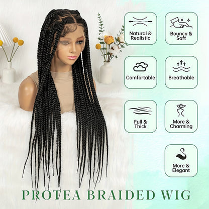Full Lace  Black Hand Braided Box Braids Wig