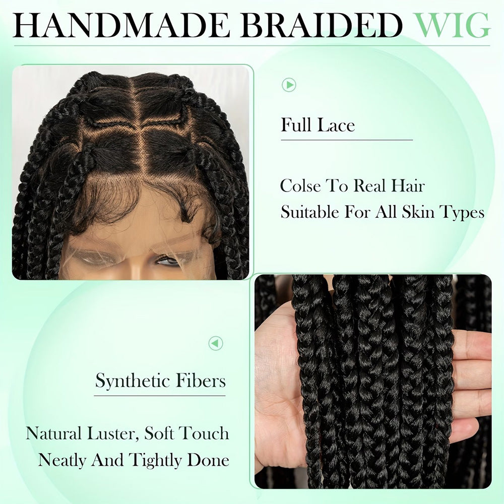 Full Lace Hand Black Braided Box Braids Wig
