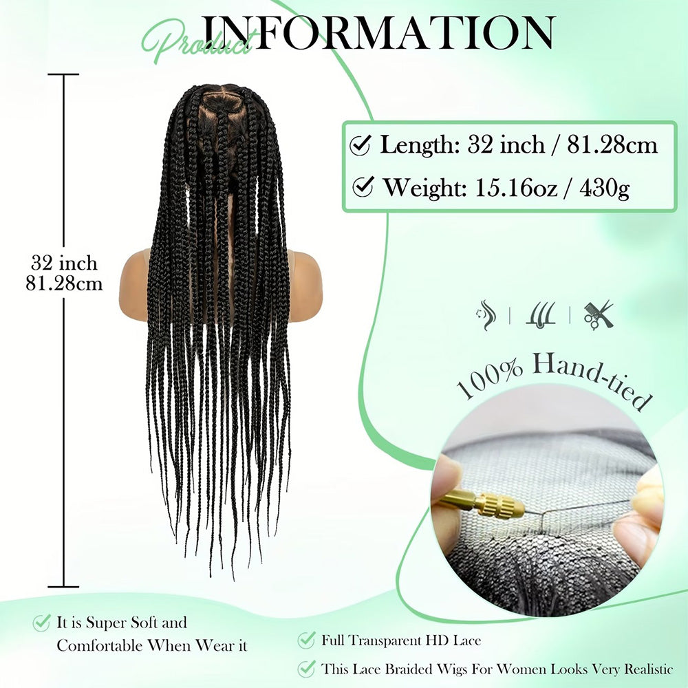 Full Lace Hand Braided Black Box Braids Wig