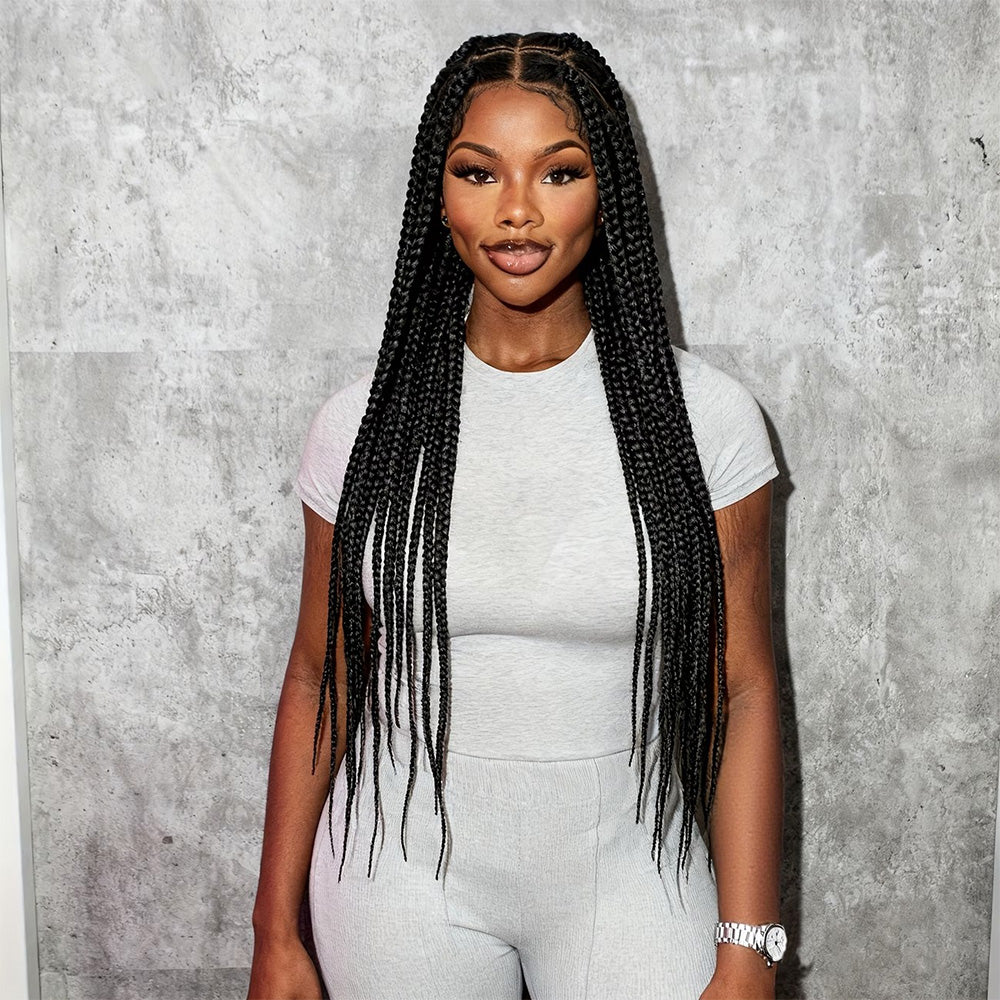 Black Full Lace Hand Braided Box Braid Wig