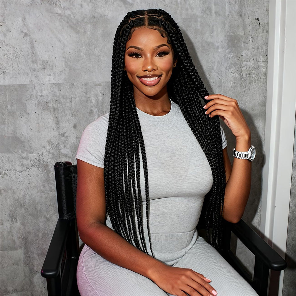 Full Lace Hand Braided Box Braid Wig Black