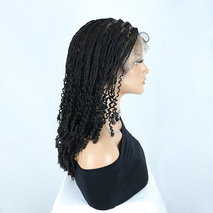 Full Lace Micro Twist Wig with Spring Curl Ends Black 