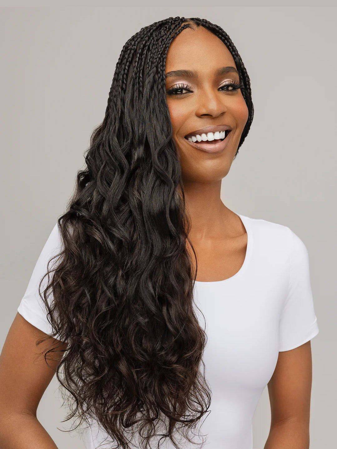 Boho Braids Wigs with loose curls and natural braided texture, effortless bohemian style for women