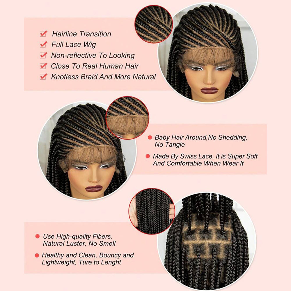 Black Hand Braided Cornrow Wig With Natural Baby Hairs