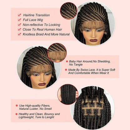 Black Hand Braided Cornrow Wig With Natural Baby Hairs
