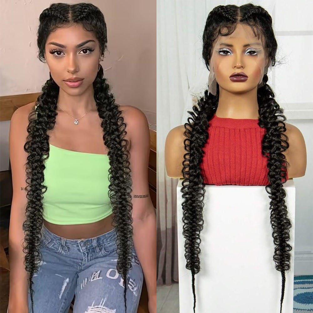 Full Lace Feed-In Cornrow Black Butterfly Box Braid Wig