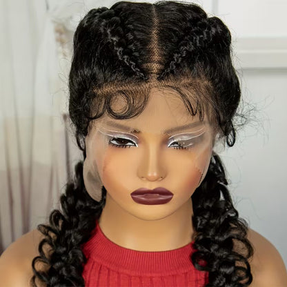 Full Lace Feed-In Cornrow Black Box Braid Wig