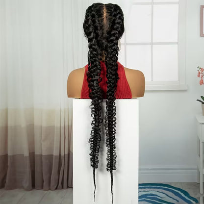 Full Lace Feed-In Cornrow Butterfly Box Braid Wig Black 