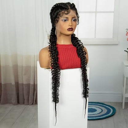  Black Full Lace Feed-In Cornrow Butterfly Box Braid Wig