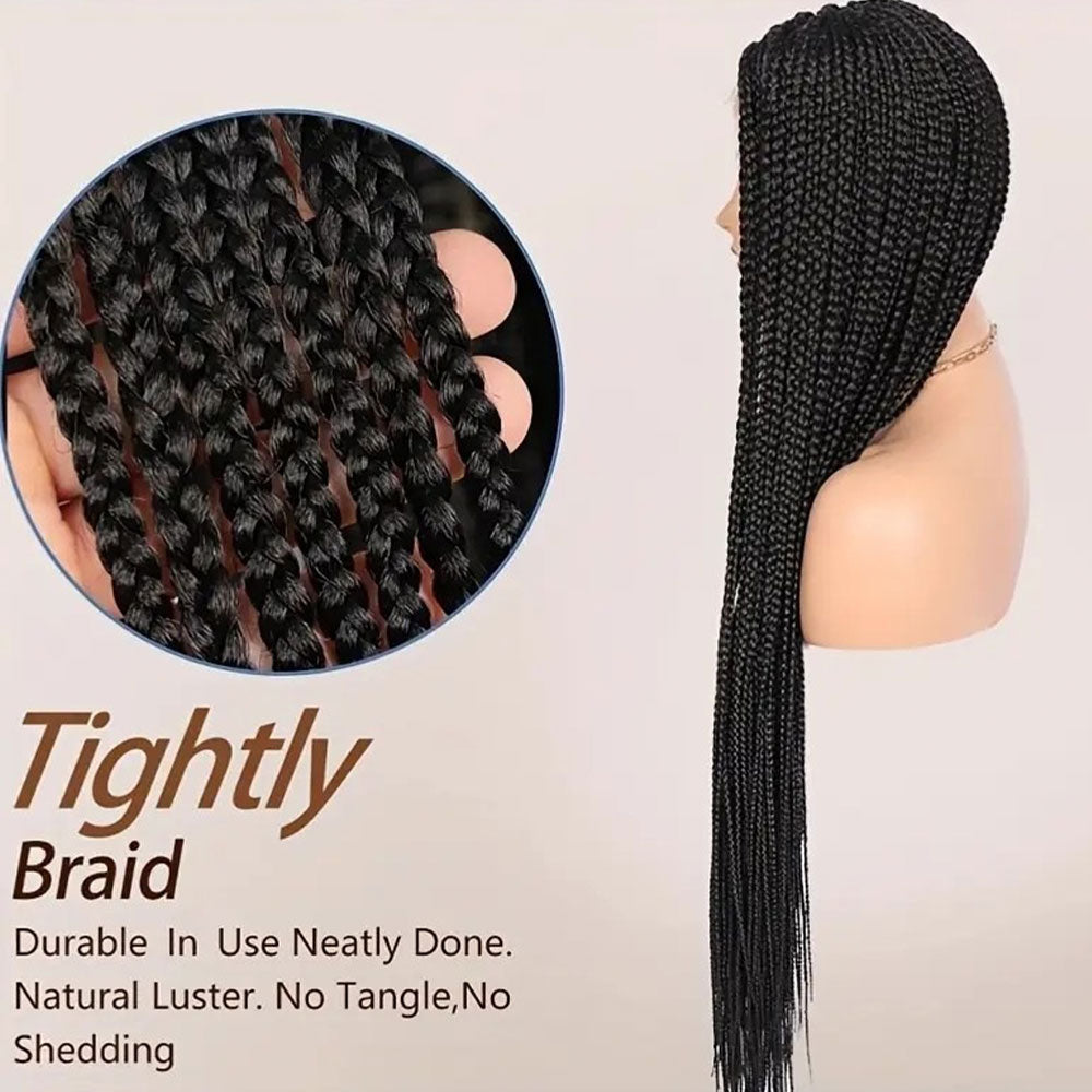 Full Lace Hand-Braided Black Box Braid Wig Black