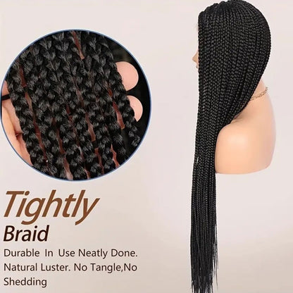 Full Lace Hand-Braided Black Box Braid Wig Black