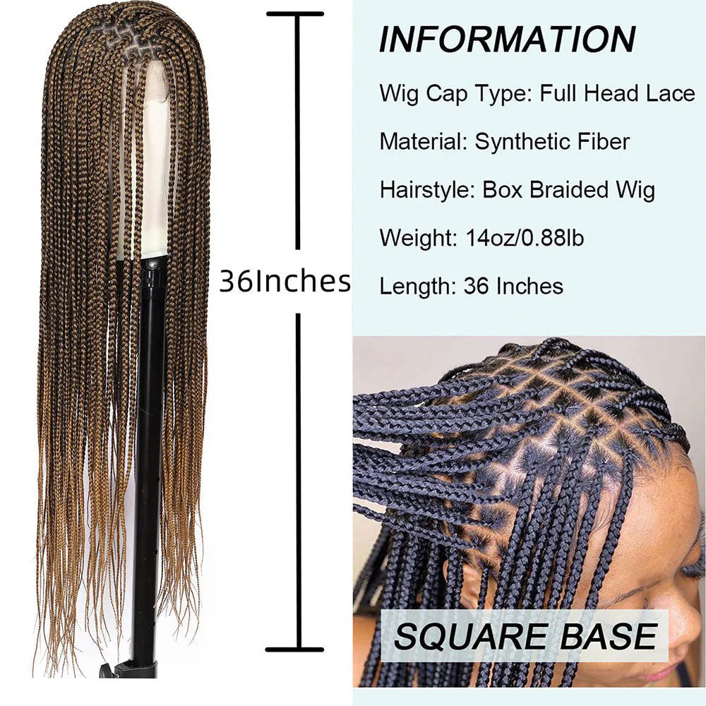 Full Lace Hand-Braided Black Box Braid Wig Lngth