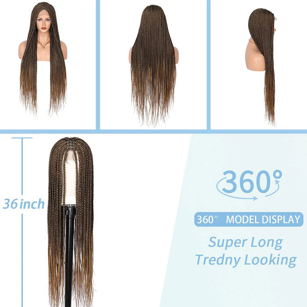 Full Lace Hand-Braided Black Box Braid Wig 36 inch