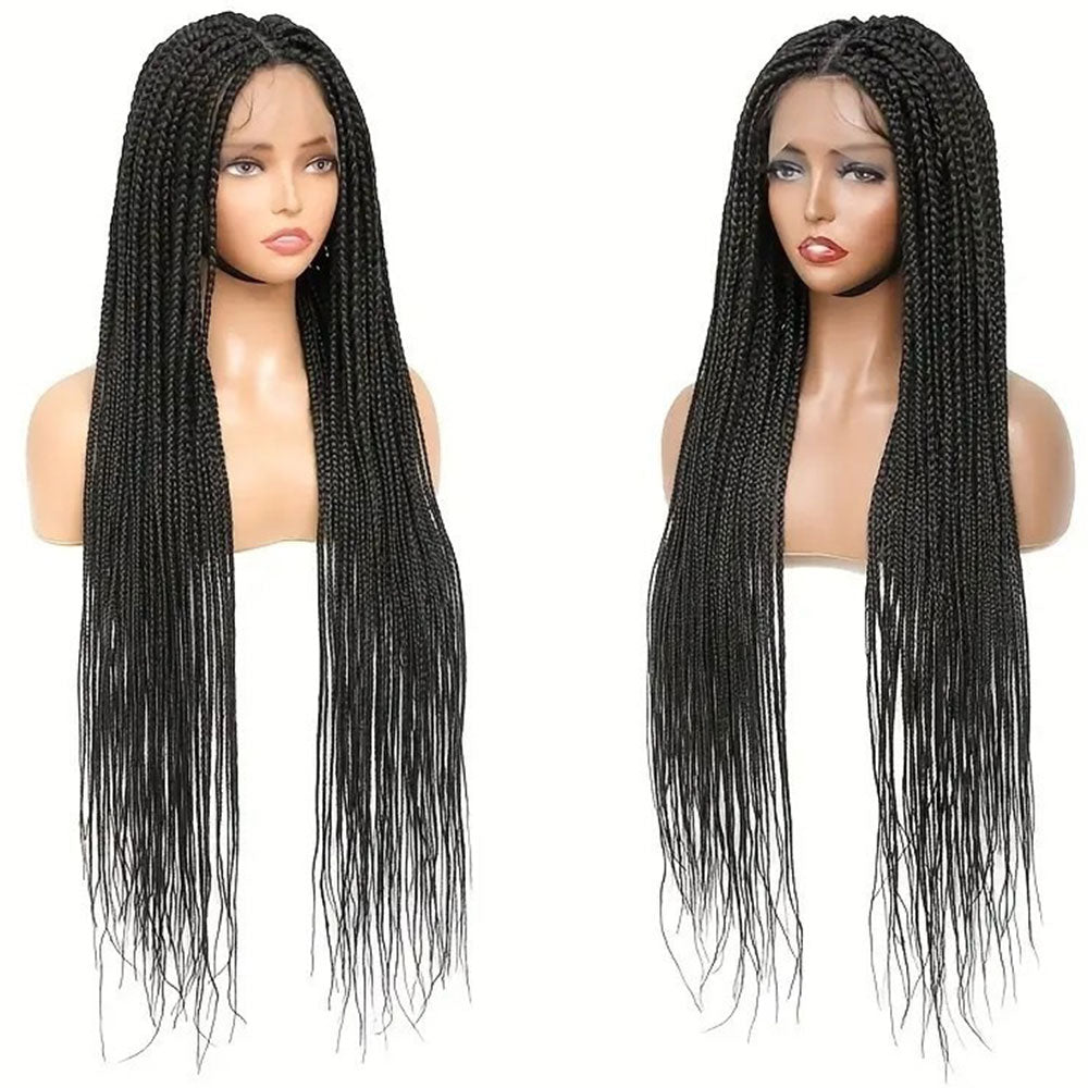 Black Full Lace Hand-Braided Black Box Braid Wig