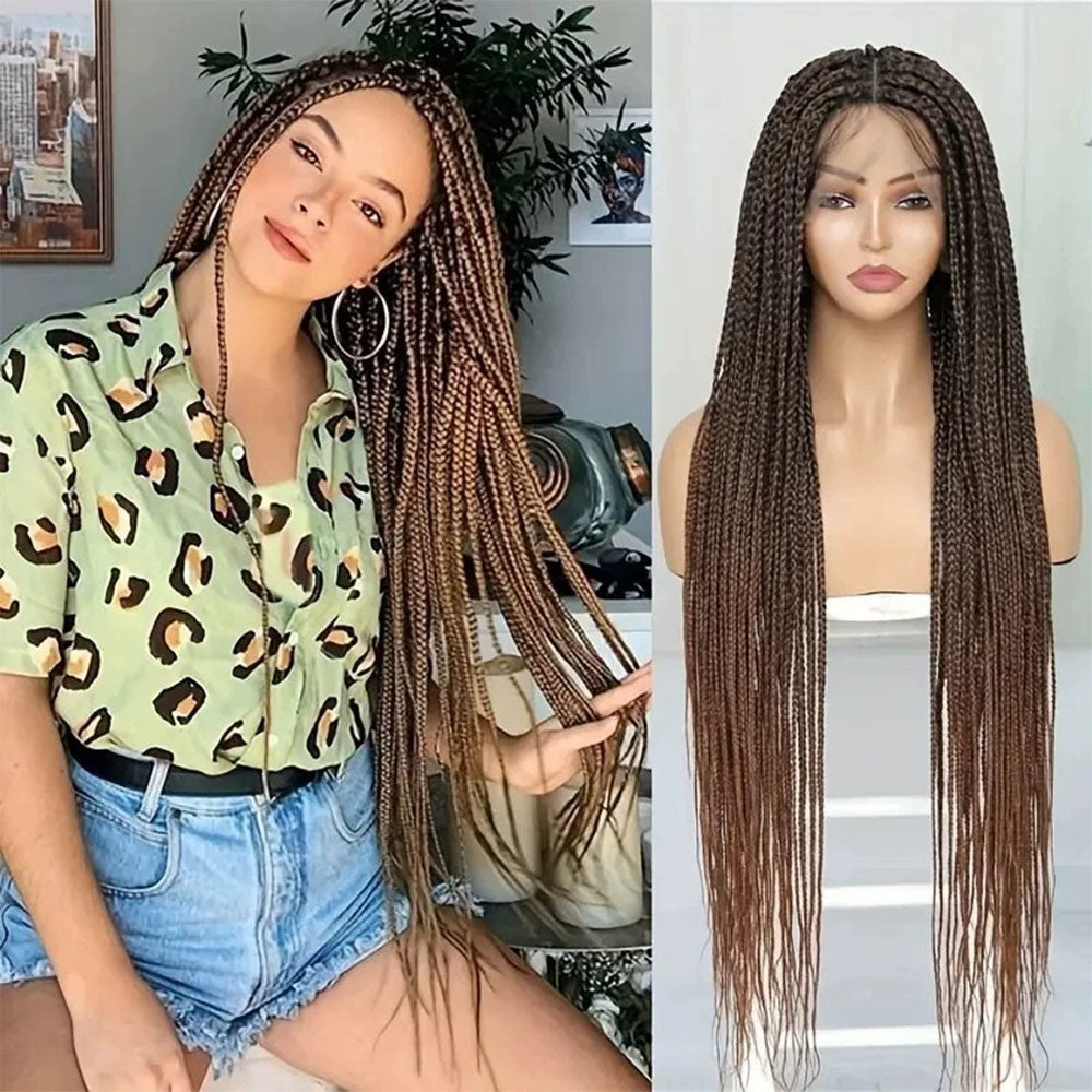 Full Lace 100% Hand-Braided Box Braid Wig Light Copper-Brown
