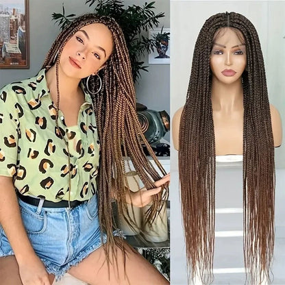 Full Lace 100% Hand-Braided Box Braid Wig Light Copper-Brown