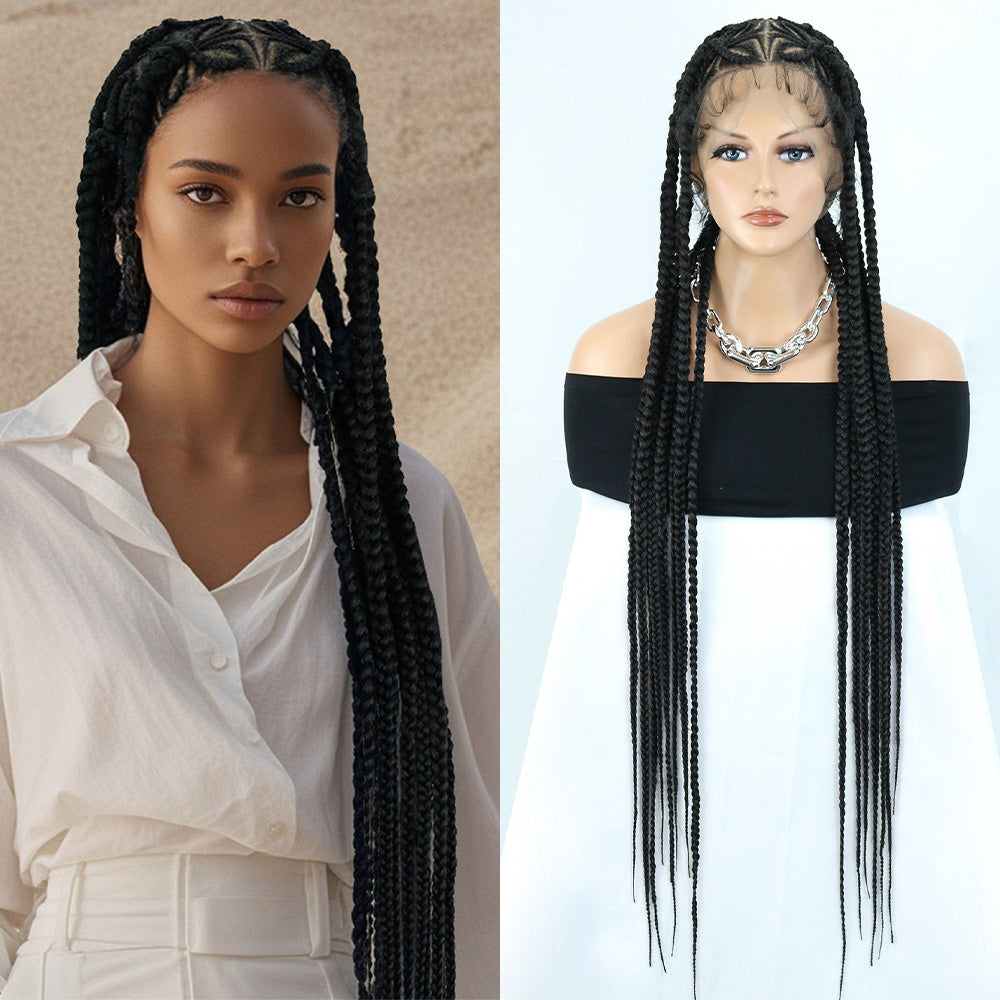 Full Lace Hand-Braided Butterfly Pattern Cornrow Wig Black
