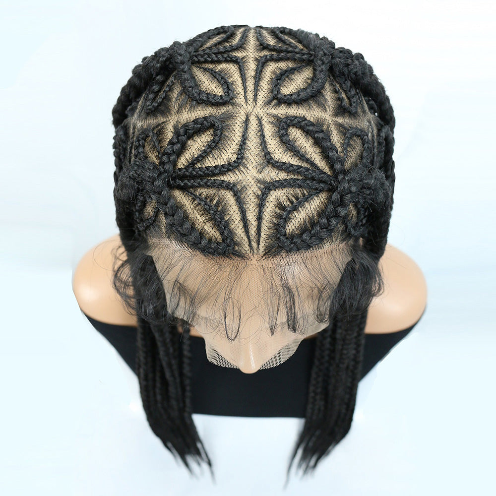 Black Full Lace Hand-Braided Butterfly Pattern Cornrow Wig Baby Hair