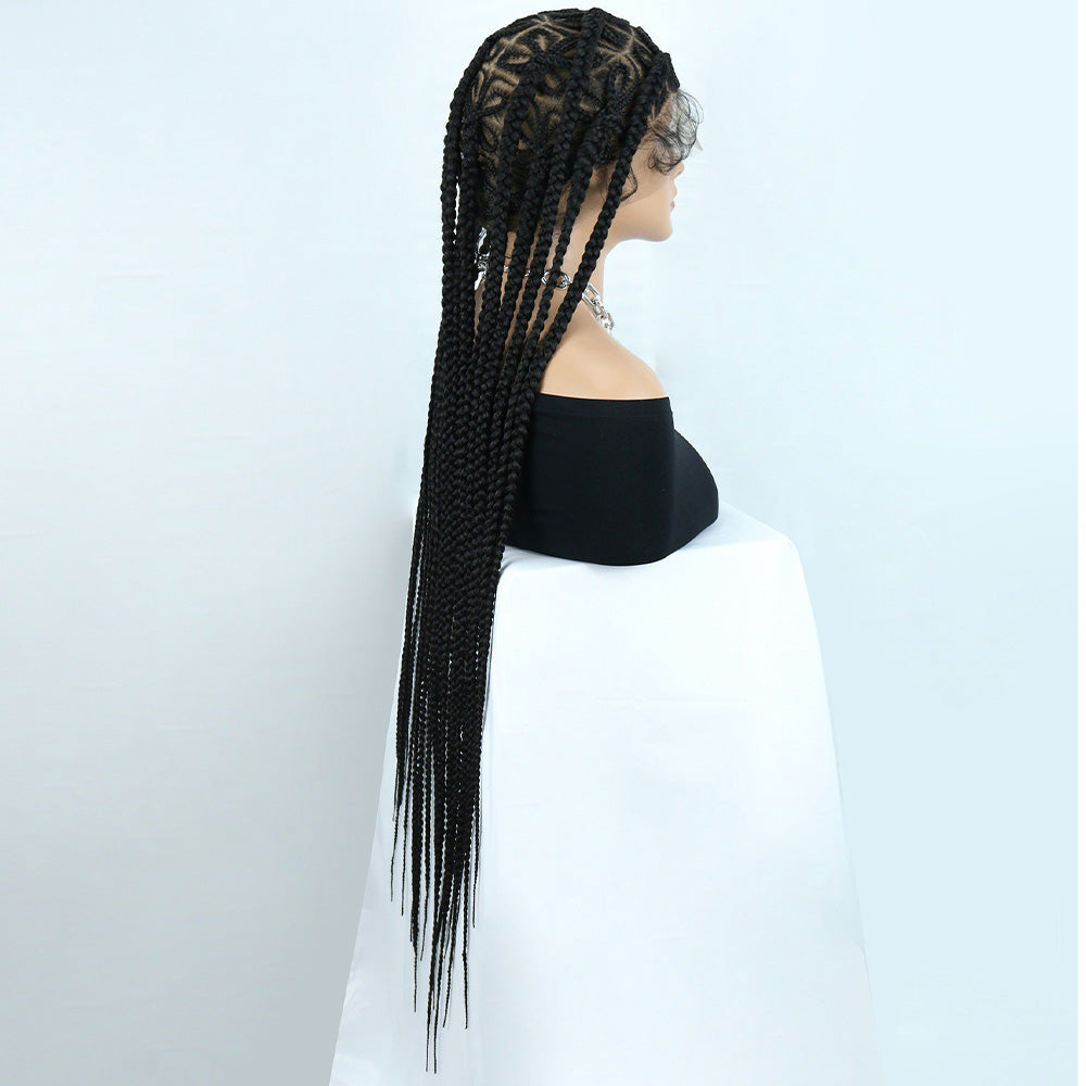 Black Full Lace Hand-Braided Butterfly Pattern Cornrow Wig