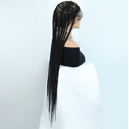 Black Full Lace Hand-Braided Butterfly Pattern Cornrow Wig