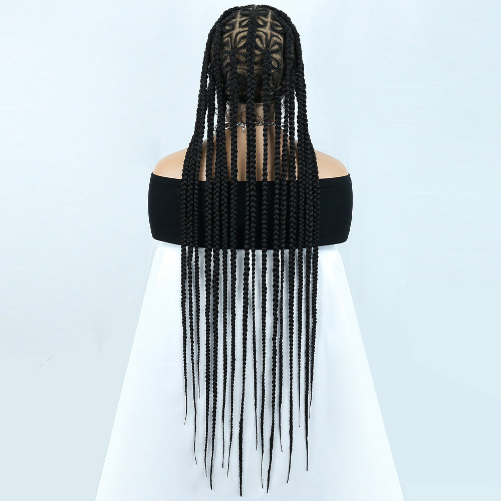 Full Lace Black Hand-Braided Butterfly Pattern Cornrow Wig