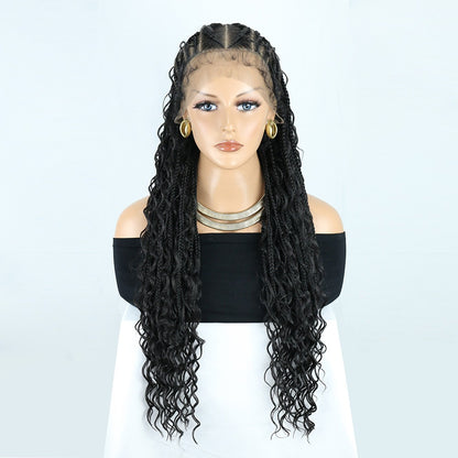Full Lace Hand Braided Fulani Cornrow Boho Braids Wig Black