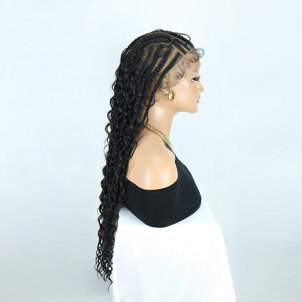 Black Full Lace Hand Braided Fulani Cornrow Boho Braids Wig