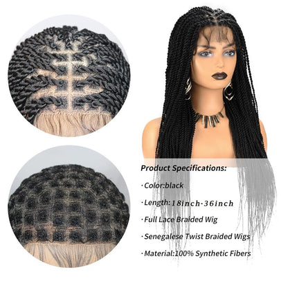 Full Lace Knotless Senegalese Twist Braided Wig Detail