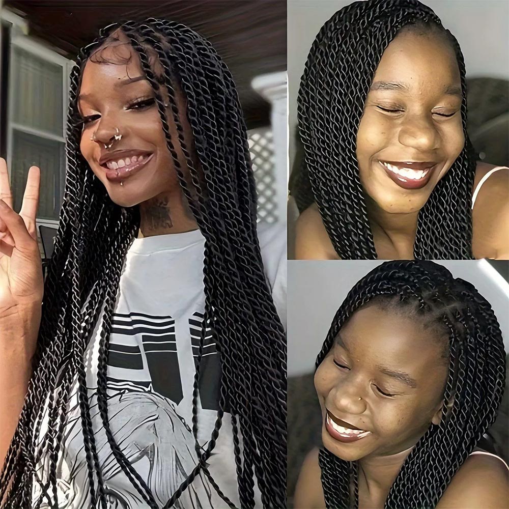 Full Lace Long Black Senegalese Twist Braided Wig