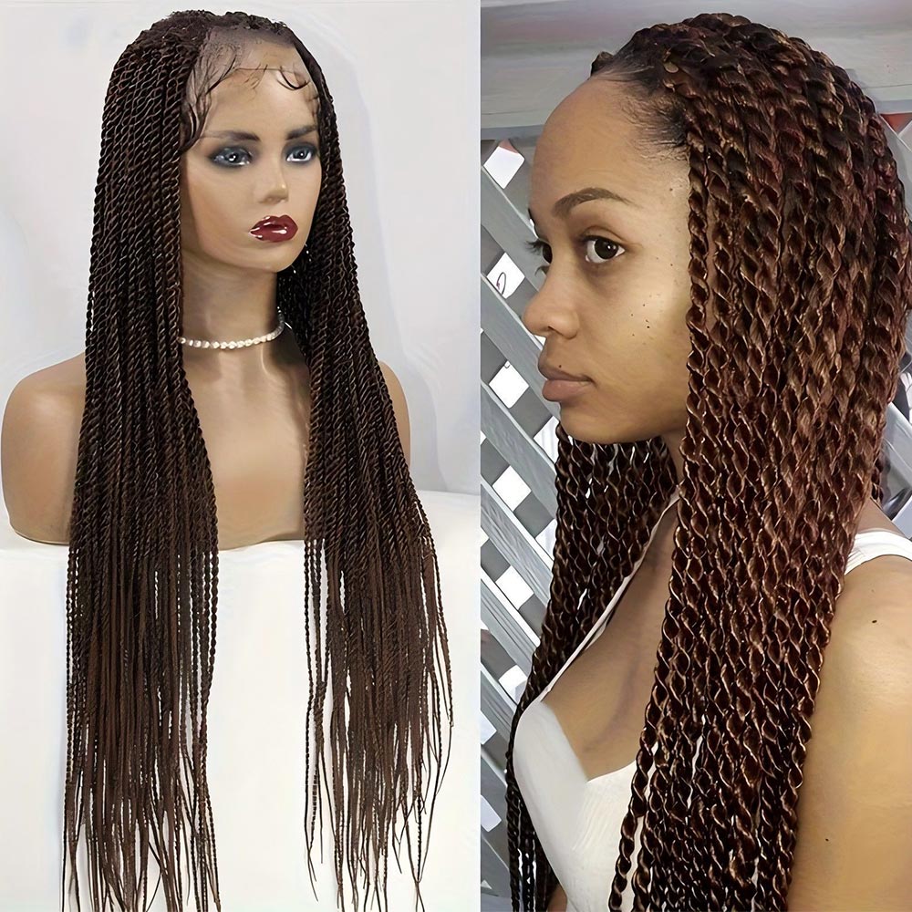 Full Lace Knotless Senegalese Twist Braided Wig Light Copper-Brown