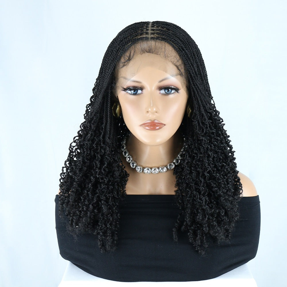 Full Lace Micro Twist Braided Boho Curly Wig Black