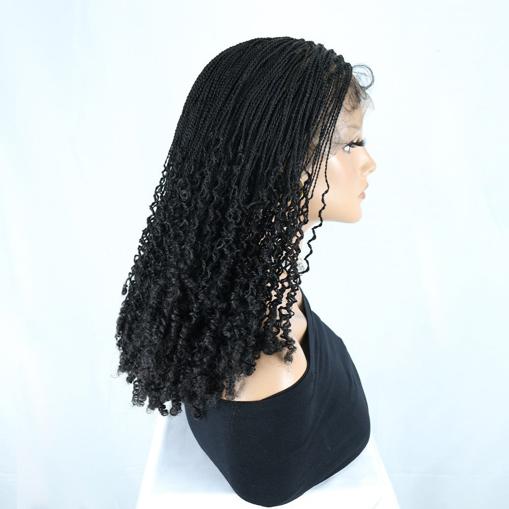 Full Lace Black Micro Twist Braided Boho Curly Wig